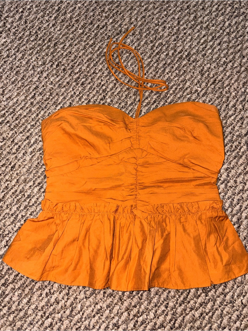 Express Bright Orange Strapless Ruffle Top - Picture 1 of 3